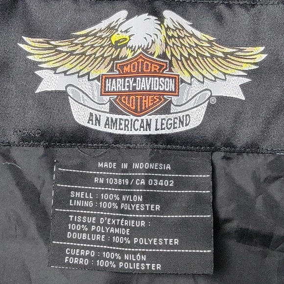 Harley-Davidson Mens Nylon Racing Jacket Black 2XL Striped Biker Eagle Logo - Picture 5 of 14